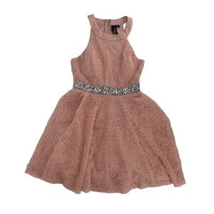 Trixxi Pink High Neck Embellished Waist Mini Swing Dress Size 3 Women’s